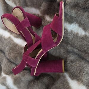 Antonio Melanie NWT Heeled Sandal Sling Back Magenta Suede Leather 9.5 M